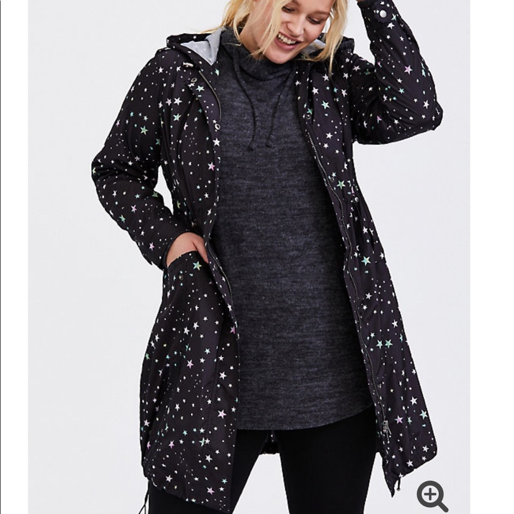 Torrid Black star hooded rain jacket